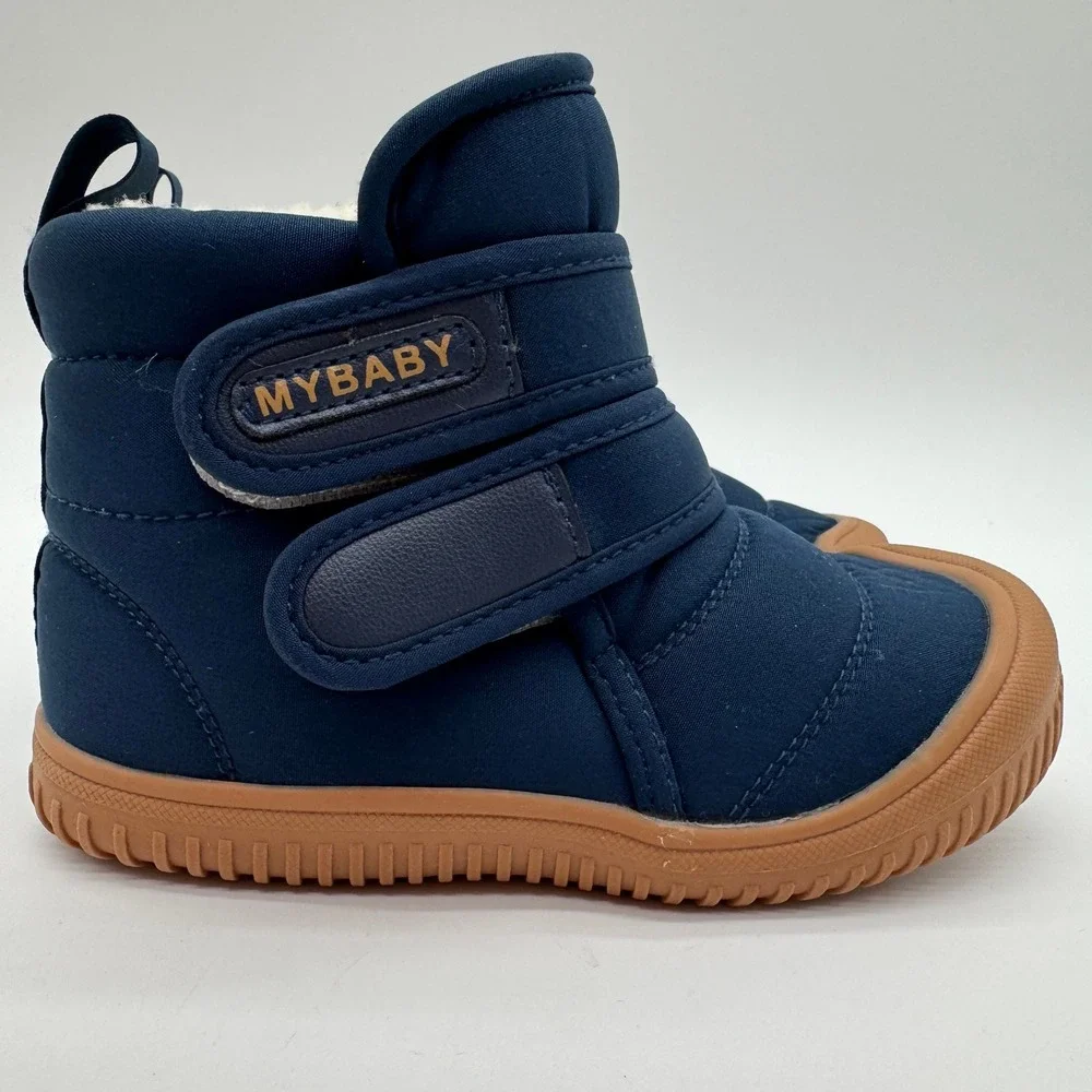 MyBaby Kids Navy Blue Quilted Puffer Snow Boots Faux Fur Lined Size 10,10.5